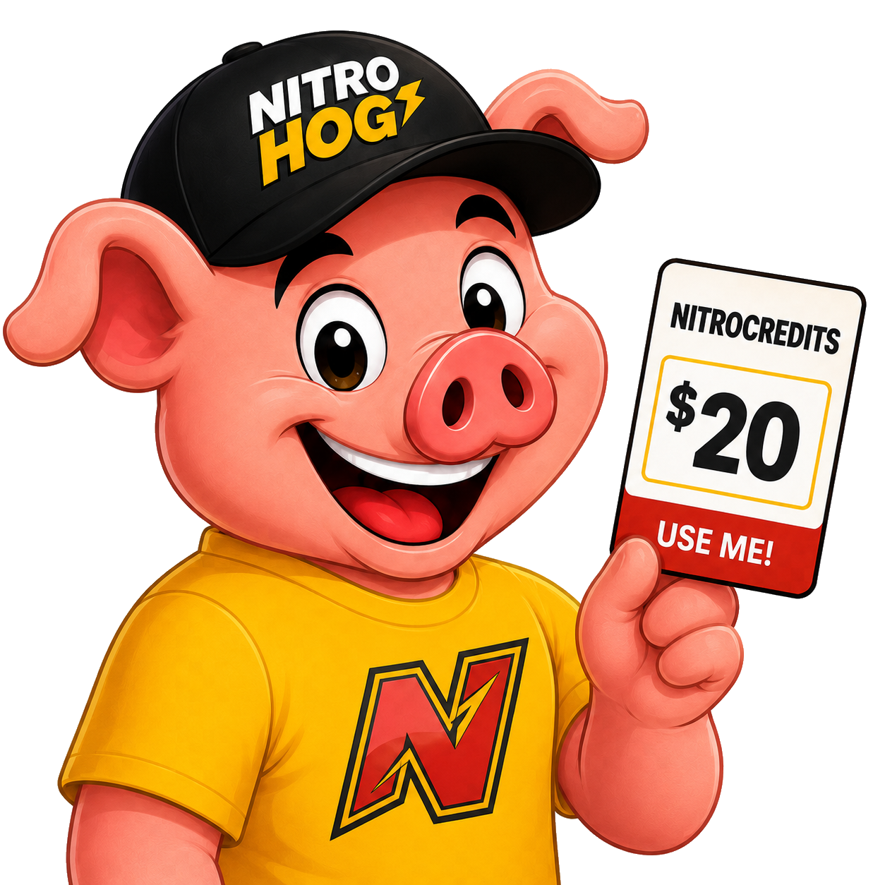 NitroHog holding a NitroCredits voucher
